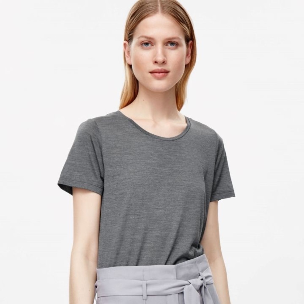 COS 100% Silk Grey Tshirt Size Small